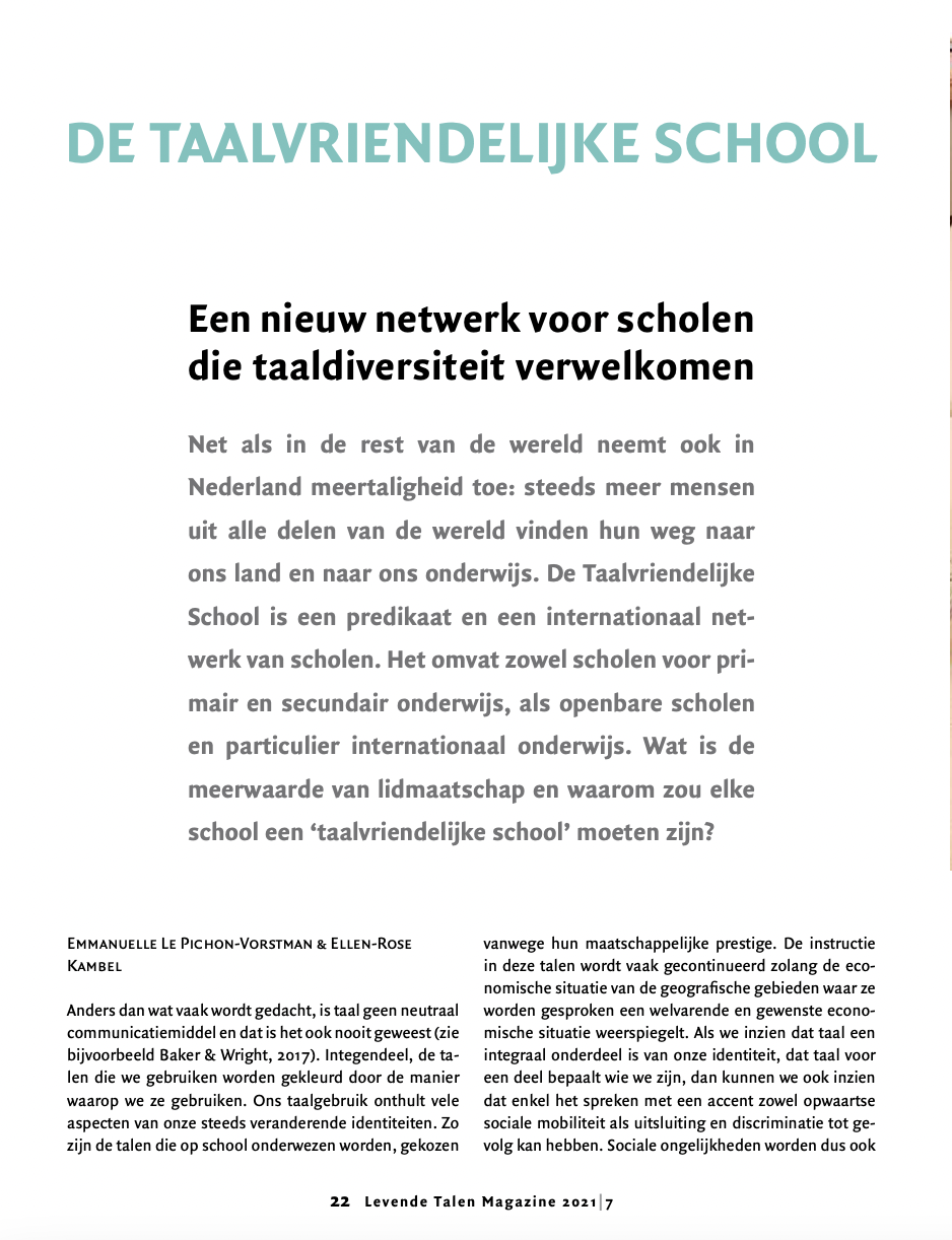 Featured image for “New Dutch Article! How to become a Language Friendly School?”